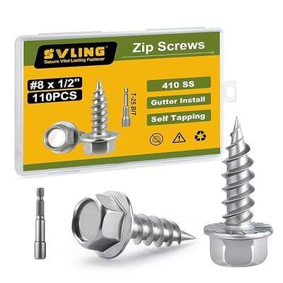#8 x 1/2" Self Tapping Gutter Screws, 110PCS 410 Stainless Steel Sheet Metal Screws, Hex Washer Head, 1/4" Hex Bit Socket Included