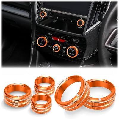 for 2019-2024 Subaru Forester, 2018-2023 Crosstrek & Impreza Accessories - DvlynAuroa 5-Piece Aluminum Alloy Knob Covers Trim Kit (Orange) - Exact Fits A/C & Radio, No-Tool Install, Interior Upgrade