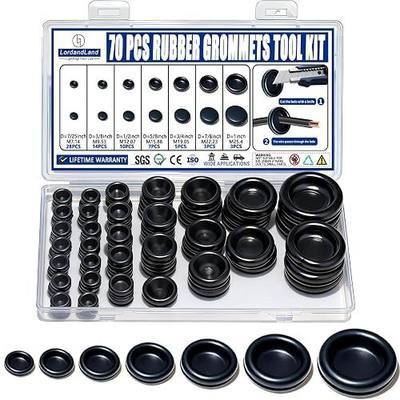 Rubber Grommet Kit 70 Pack - 7 Sizes Firewall Rubber Hole Plugs Rubber Grommets for Wiring, Automotive, Home Improvement Cord Pipe Wire Organization