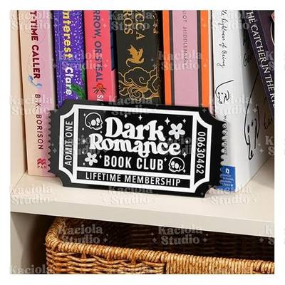 KACIOLA STUDIO Library Sign, Bookish Decor for Book Nook, Gifts for Booklovers/Reader/Women, Bookshelf Book Store Decor, Romantasy Gift (Black Dark Romance)