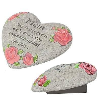 Heart Memorial Stone for Mom, Memorial Garden Stone-in Memory of Loved One Gifts,Durable Resin Indoor/Outdoor Garden,Home,Grave Decor
