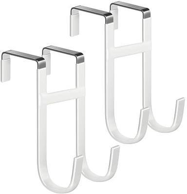Mars-Rock Double Over Door Steel Hooks 2 Pack Fit 1-3/8" Door 5.5" White | Plastic Coated Rubber Feel Towel Rack Robe Coat Shoe Wreath Hanger No Damage No Scratch for Bathroom Heavy Duty Thin Top