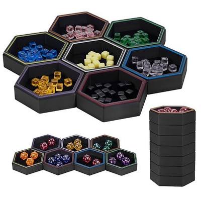 Magnetic Hex Board Game Trays, Modular Stackable Token Dice Trays (7-Pack) | Built-in Magnets, Flexible Combination, Stackable For Storage, Token & Dice Organizer, 7 Colors, Modular Design