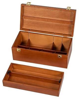 DJAR Large Art Supply Organizer Tool Box, Solid Beech Wood, Walnut | Portable Wooden Artist Storage Box, Sturdy and Durable, Perfect Carrying Case for Art Supplies and Crafts