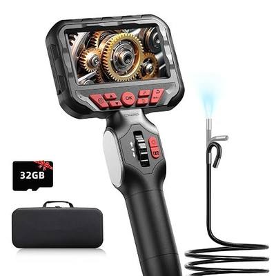 Articulating Borescope Camera with Light,Two-Way Industrial Endoscope Inspection Camera with 0.24In Articulated Probe, 5.3FT Flexible Snake Bore Scope Cam for Automotive Engine Inspect