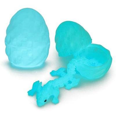 FoxVilla 3D Printed Dragon Egg with Articulated Dragon Inside, Crystal Dragon Fidget Toy, Pink and Blue (Luminous Blue)