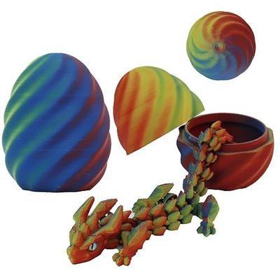 FoxVilla 3D Printed Dragon Egg with Articulated Dragon Inside, Crystal Dragon Fidget Toy, Pink and Blue (Cyber City)