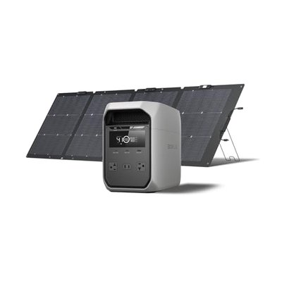 EF ECOFLOW Solar Generator Delta 3 Classic with 220W Solar Panel, 1024Wh LiFePO4 Battery Portable Power Station, 1800W AC/100W USB-C Output (3600W Surge), 1 Hr Fast Charge for Home, Camping, RV