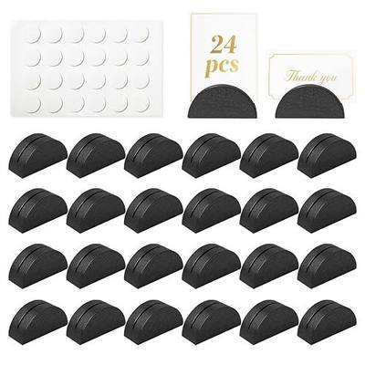 Worown 24-Pack Black Wooden Table Number Stands (1.6 Inch Small Size), Semicircular Table Name Holders Include Double-Sided Stickers, Indoor Wedding Place Card Holders for Banquet Party Restaurant