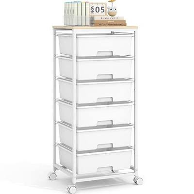6 Drawer Rolling Storage Cart with Wooden Top and Wheels for Crafts,White | Easy Setup, Large Capacity, Sturdy Build, Lockable Mobility, For office, classroom and art studio supplies