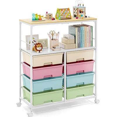 Rolling Cart with 8 Drawers,Storage Drawer Cart with Wooden Tabletop,Lockable Wheels Organizer for Homeschool, Arts & Crafts, Classroom, Office & Creative Spaces (Colorful)
