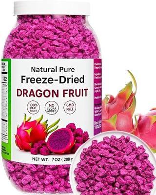 7oz Freeze Dried Dragon Fruit Pieces - Natural Crispy Dry Fruit Flakes, No Gluten, Dried Pitaya for Baking, Travel, Smoothies, Yogurt