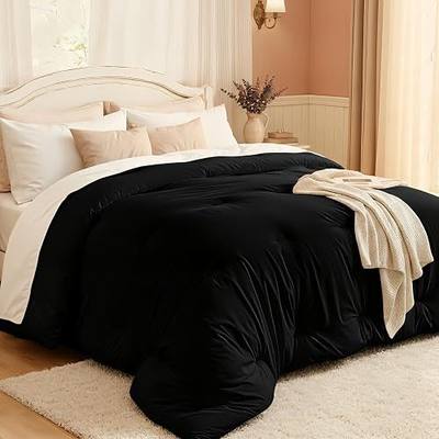 Comforters Queen Size, All Season Quilted Bed Comforter, Ultra-Soft Down Alternative Duvet Insert with 4 Tabs, Lightweight Bedding Blanket - Machine Washable, Black
