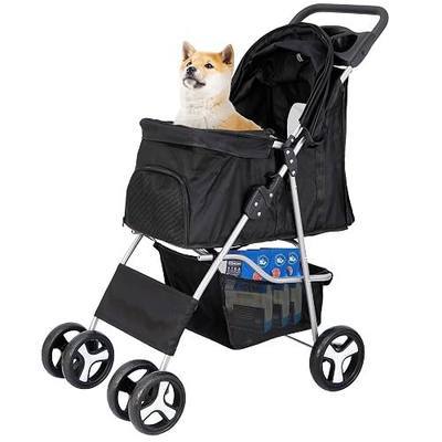 LEMY 4 Wheels Pet Dog Cat Stroller for Small Medium Dogs Cats,Black Foldable Jogger Travel Puppy with Detachable Carrier
