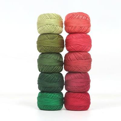 Size 8 Double Mercerized Egyptian Long Staple Cotton Pearl Thread 10 Grams (87 Yards)/Ball Crochet Thread 10 Colors per Box for Crochet Hardanger Cross Stitch Hand Embroidery (Set G)