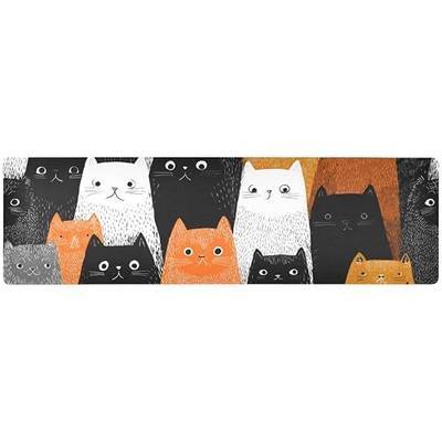 2 in 1 Table Runner Trivet for Hot Pots and Pans Heat Resistant Non Slip Waterproof 39 x 12 Inch Decorative Table Protector for Kitchen Countertop Black and White Orange Cat