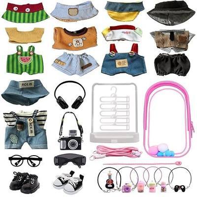 Clothes for Labubu, 23-piece Clothes and Accessories Set Designed for Labubu Doll Clothes, Includes Display Bag, Clothes Rack, Headphones, Camera, Glasses, Shoes, and 6 Mini Accessories - Style F