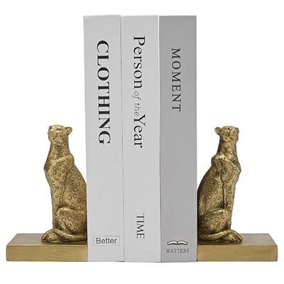 Gold Cheetah Book Ends, Leopard Bookends for Shelves to Hold Books Heavy Duty, Creative Resin Book Holders for Home Farmhouse Shelves Office Lover Gift