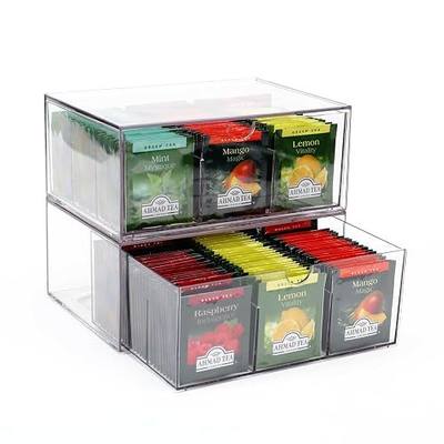 CLUQMEIK 2 Large Acrylic Tea Bag Organizer, 9 Grids Tea Organizers and Storage with Acrylic Drawers Stackable, Teabag Holder Organizer for Counter Countertop Kitchen Cabinet