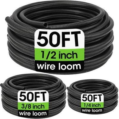 Wire Loom 1/4", 1/2", 3/8 Inch x 50 FT, Split Wire Loom Tubing Wire Conduit, Cable Sleeves Bulk Flexible Electrical Conduit Protective kit