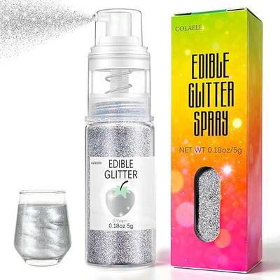 Silver Edible Glitter Spray for Cakes Drinks - Colaele 5 Grams Shimmer Luster Dust Food Grade Metallic Sprinkle Decorating for Cake Decorating, Cookies Baking, Chocolate, Strawberries, Vegan