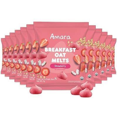 Amara Breakfast Oat Melts - Organic Toddler Snack - Single Serve Fiber-Packed Oat Bites with Real Fruit, No Added Sugar, Quick Dissolving, Strawberry - 12 Pack