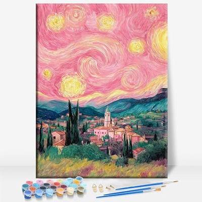 Aeontinity Pink Starry Sky Fantasy Framed Canvas DIY Paint by Numbers Kit Bar Cafe Cave Home Room Wall Bathroom Porch Patio Decor Gift, 16 x 12 Inch