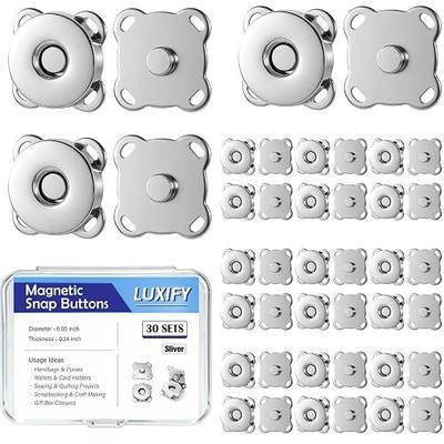 30 Sets Silver Magnetic Snaps Buttons 14mm for Purses Bags Clothes | Plum Shape, Invisible Clasps, Sew on, Strong Magnetic Closure,Zinc Alloy, for Handbags, Totes, Backpacks & DIY Crafts