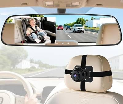 HD 1080P Baby Car Mirror Camera: Dash-Free No Separate External Monitor, 4.3" Anti-Glare Display, 140° Wide Angle No-Glow Night Vision, Plug & Play Heat Resistant for Parents Long Road Driving