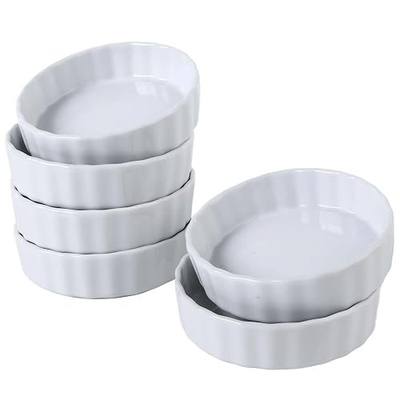 6 Oz Creme Brulee Dishes, Creme Brulee Ramekins Set of 6, Ceramic Brulee Souffles Dishes, Wave Round Ramekins Pie Pan, White Baking Dish for Dessert, Tart, Appetizers, Oven Dishwasher Safe