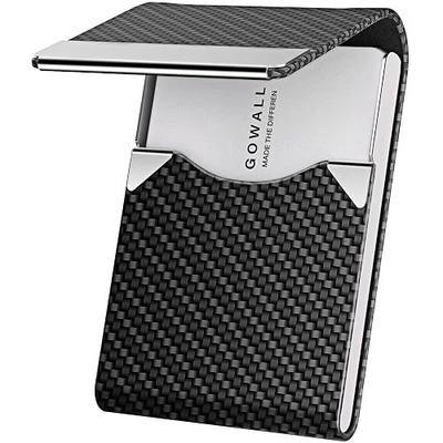 Black Carbon Business Card Holder with Magnetic Closure, Slim Metal PU Business Card Case for Men Women, 3.7 x 2.3 inches RFID Blocking Credit Cards Holder for Pocket or Bag Storage