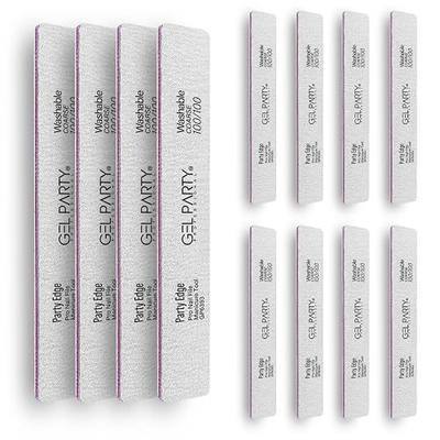 GELPARTY Professional Nail Files 100/100 Grit Square - 12 Pack Washable Double Sided Emery Boards - Medium Coarse Grit for Shaping Acrylics, Polygel & Hard Gel Extensions