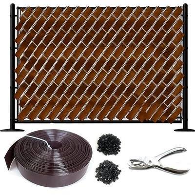 Chain Link Fence Privacy Tape, 246 feet x 0.15 feet Chain Link Fence Strips, Privacy Fence, (Including 200 Buttons and a Hole Punch) Brown