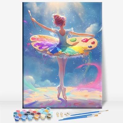 Aeontinity Ballet Painter Fantasy Framed Canvas DIY Paint by Numbers Kit Bar Cafe Cave Home Room Wall Bathroom Porch Patio Decor Gift, 16 x 12 Inch