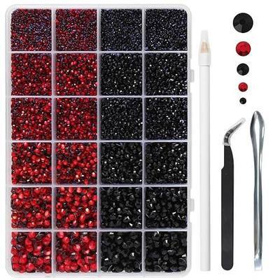Hotfix Rhinestones Multi Sizes Kit, 14400 pcs Heat Fix Rhinestone for Bedazzling Clothes Crafts Mixed 5 Sizes with Wax Pencil, Tweezers and Spoon, SS6-SS30, Siam and Black