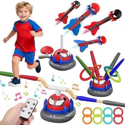 3-in-1 Outdoor Toys for Kids 3-8, Spider Rocket Launcher & Ring Toss Musical Jump for Sports and Outdoors Active Play Set, STEM Learning Toys Birthday Gift for Boys Girls Ages 3 4 5 6 7 8