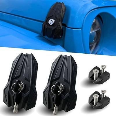Locking Hood Latches for Jeep Wrangler JK JL & Gladiator JT 2007-2026, Aluminum Anti-Theft Hood Catch with 4 keys, Heavy Duty Stainless Steel Lock Core, Patented Fighter Jet Shape Design, 1 Pair Black