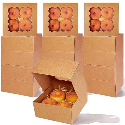 qiqee Auto-pop up 6x6x3 Inch Brown Cookie Box with Window 30Pcs Pastry Macaron Bakery Box For Packaging