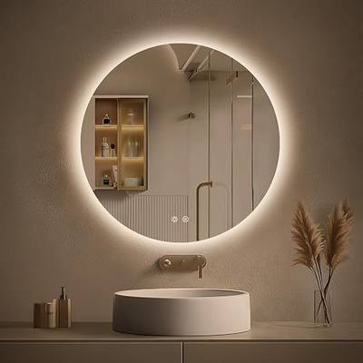 LOVESPEJO Round Backlit Mirror Bathroom 24", Circle LED Mirror for Bathroom | Fogless, Dimmable, 3 Color Changing, Memory, Touch Sensor, Frameless, Shatterproof, IP54