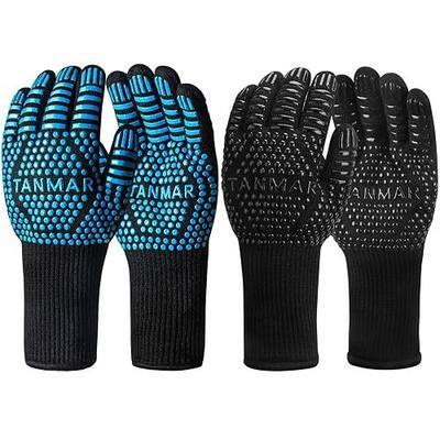 BBQ Grill Gloves, 1472°F Extreme Heat Resistant Grilling Gloves Non-Slip Oven Mitts Potholder, Perfect for Barbecue, Cooking, Baking, 2Pairs (Blue+Black)(13" Length)