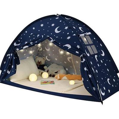 Full Bed Tent for Kids, Full Size Bed Canopy with Star Lights, Privacy Space Blackout Sleeping Tents, Indoor Breathable Portable Floor Bed Tent for Boys and Girls, Dark Moon & Stars