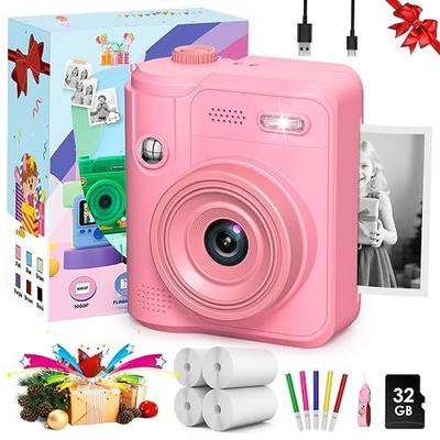 Gofunly Kids Camera Instant Print: Birthday Gifts for Age 4-10 Girls Boys | 6 Layers of Protection Kids Camera, Prints In 1 Second, 5 rolls of Printing Paper With 32Gb Card (Pink)
