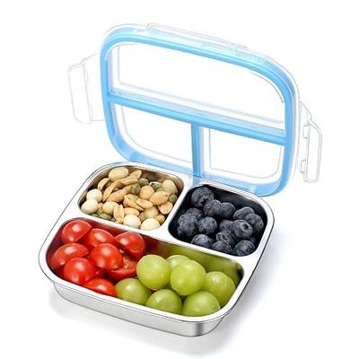 Stainless Steel Snack Containers, 3 Compartments Reusable on and go Bento Box with Lids for Kids, Lunch Box Pre Meal Storage for Daycare School Outdoor Camping Travel - Blue