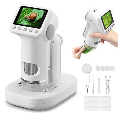 1600X Microscope for Kids, 2.0" Screen Kids Microscopes with Slides Kit Microscope for Toddlers Christmas Birthday Gifts Toys for 3-14 Year Old Children Students (White)