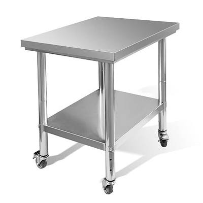 Stainless Steel Work Table 30"x24"x33" Metal Adjustable Under Shelf Prep Table 500 LBS Load Capacity with 4 Caster Wheels Heavy Duty Food Prep Worktable for Home Hotel Kitchen Restaurant