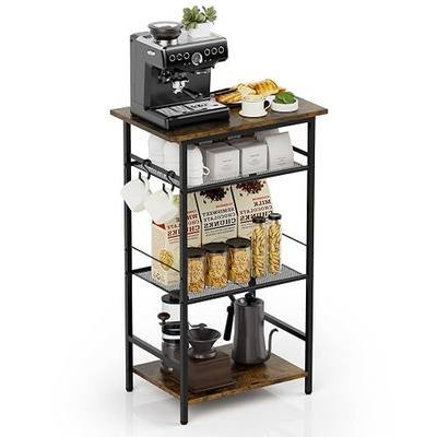 Aduanbang 3-Tier Coffee Bar Stand with Storage, Farmhouse Kitchen Cabinet, Brown (Brown)