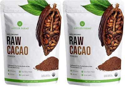 Antler Farms - 100% Pure Organic Raw Cacao Powder, 40 servings, 200g - Vegan, Gluten Free, Cultivated Naturally in Amazon Rainforest, Certified USDA Organic (Pack of 2)