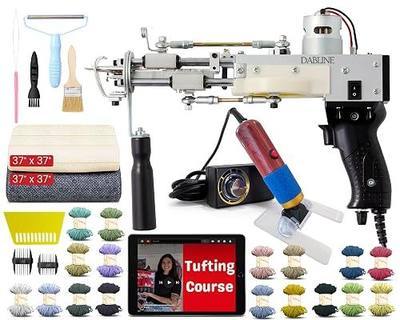 Dabline Rug Tufting Kit – Rug Making Kit with 2-in-1 Cut & Loop Tufting Gun, Complete Tufting Kit, Cloth, Backing, Carpet Trimmer, 20 Color Yarns, Tools & Accessories for Rug Tufting Projects