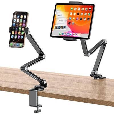OMOTON GH03 Tablet Holder with 2 ABS Clamps, Aluminum Long Arm Mount, Black | C-Clamp Base with 360°Rotation Fits Desk, Bed, Side Cabinet, Kitchen, Adjustable Tablet Stand for 4-13" iPad Pro/iPhone