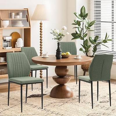 Dining Chairs Set of 4, Upholstered Wooden Dining Room Chairs, Mid Century Modern Fabric Kitchen Chair with Metal Legs Chenille Fabric for Kitchen/Restaurant/Hotel- Green (Only Chairs)